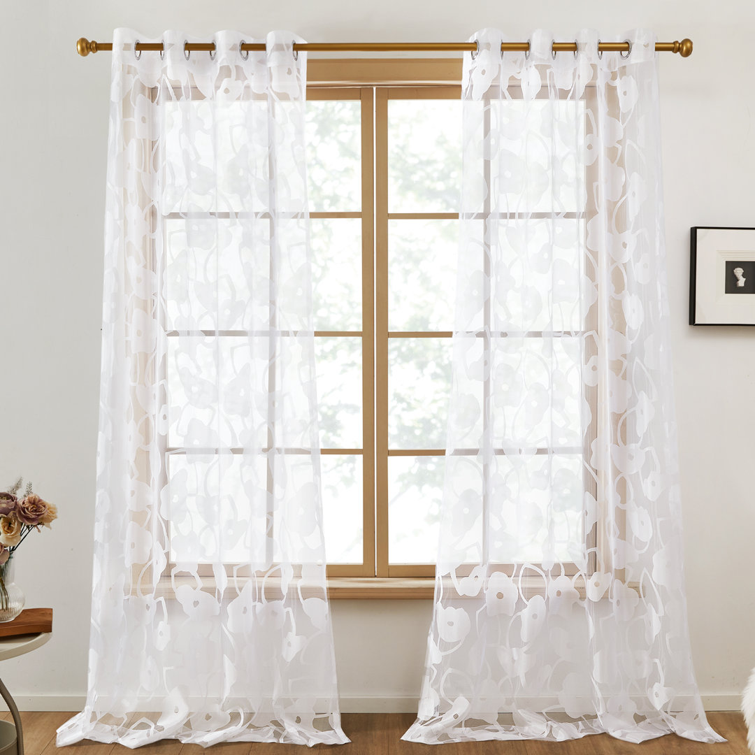 Winston Porter Summer Floral Decorative Sheer Curtain Panels(Set of 2) (Set of 2) Winston Porter Curtain 