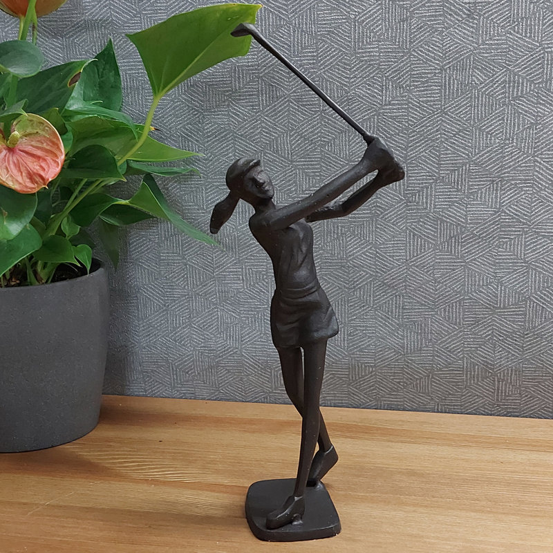 GOLFER LADY Iron Figurine 29cm, Mocha