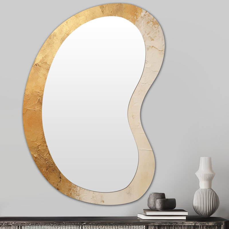 Éric Ericanthony or et blanc abstrait divisé - formes abstraites, miroir de forme irrégulière, miroir mural décoratif asymétrique beige, impression sur métal