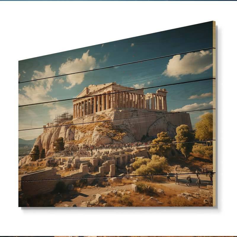 Grèce Acropole majestueuse sur bois, H 10 po x l 20 po x P 0,78 po