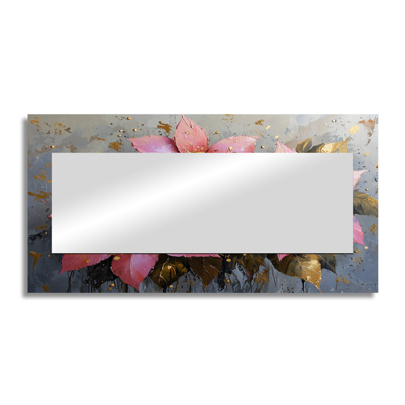 Hiver rose couronne de poinsettias - Art mural miroir floral - imprimé sur métal, 28" x 55"
