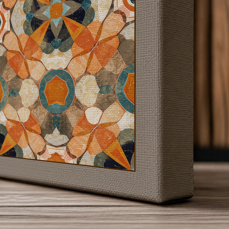 Ornamental Medallion Pattern Geometric - Wrapped Canvas, 30x20 - 76.2 x 50.8 cm, Taupe Border
