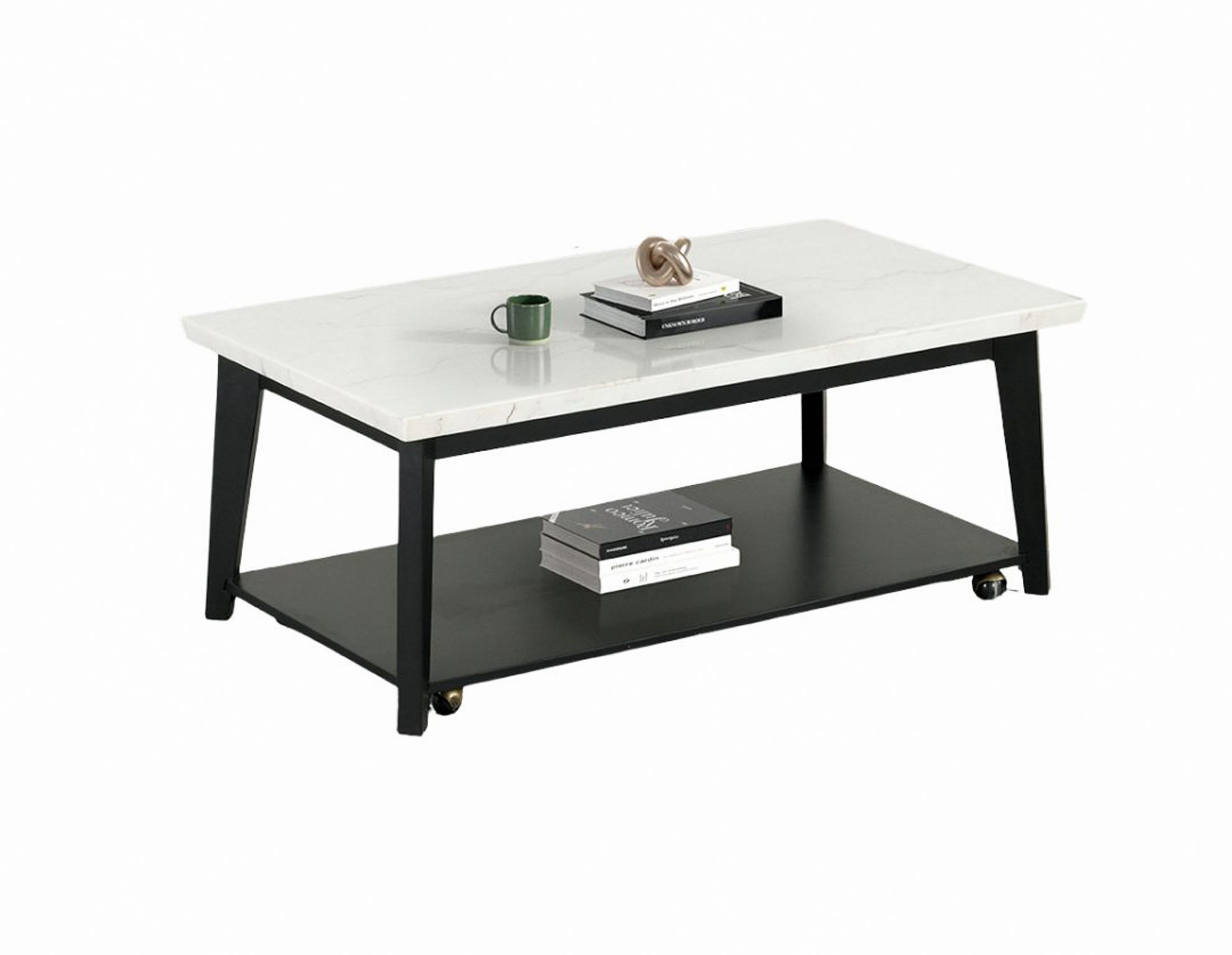 Hokku Designs Rectangle Coffee Table W/ Caster Marble Top Bottom ...