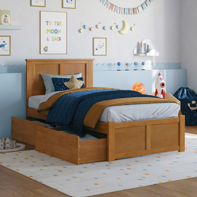 Madison Solid Wood Platform Bed with Panel Footboard and Storage Drawers, Twin