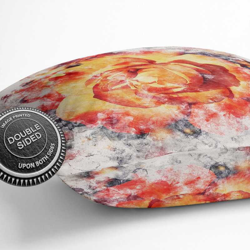 Orange Rose Flower Square Throw Cushion, 40cm H x 40cm W x 15cm D