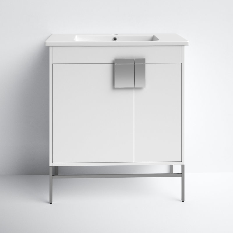 Maisie 30'' Single Bathroom Vanity with Ceramic Top, Matt White Paint, Polished Chrome