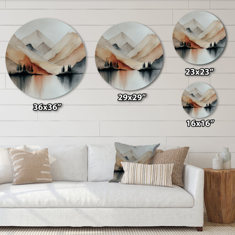 Décoration murale ronde en métal Watercolor River Drift Mountains - Paysages, L 29 po x H 29 po