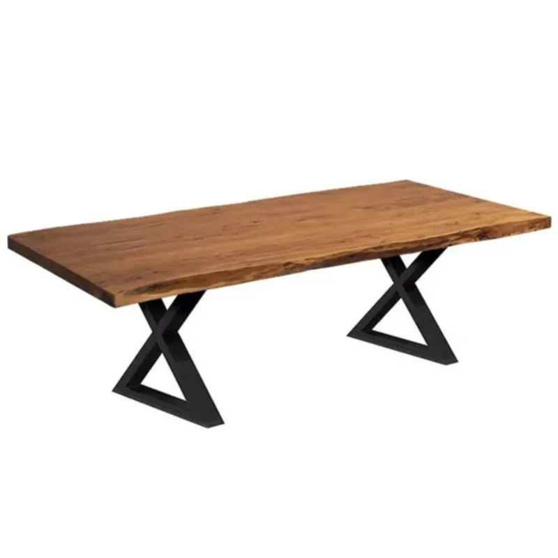 Table de salle à manger de 84 po en bois d'acacia massif avec base en métal noir