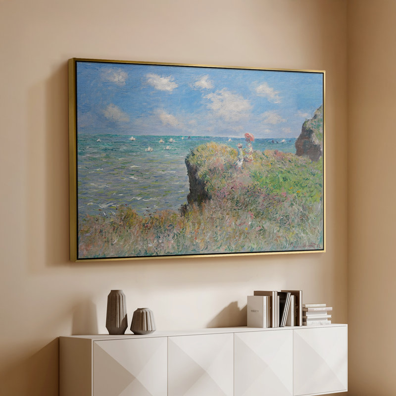 The Cliff Walk at Pourville, 1882 - Claude Monet, toile tendue avec châssis, 26 x 40, Doré