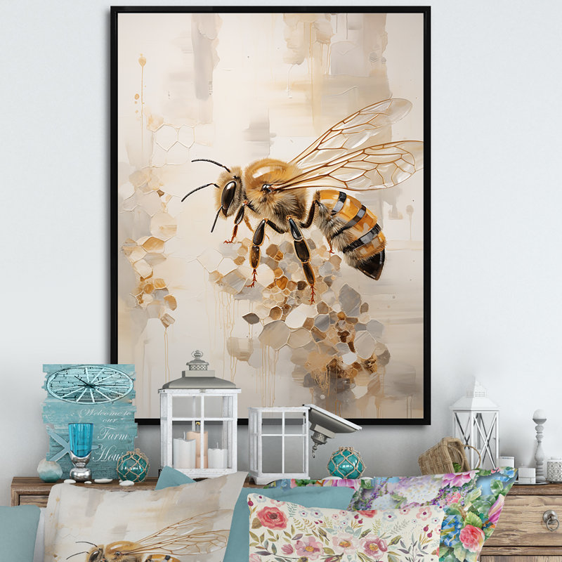Minimalisme buzzing abeille sur toile, H 20 po x l 12 po x P 1 po, Cadre flottant noir