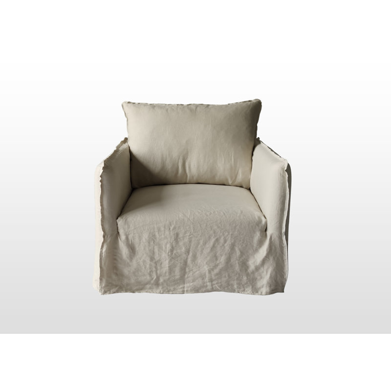 Vandenberg Linen Swivel Slipcovered Armchair, Light Beige Linen