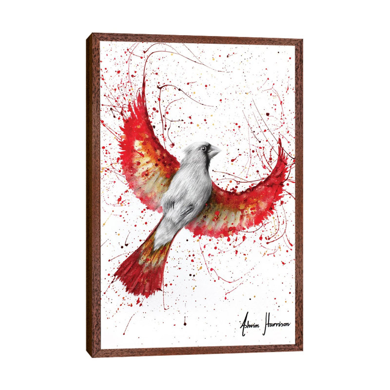 Golden Feather Cardinal by Ashvin Harrison - Print on Canvas, 66.04 cm H x 45.72 cm W, Classic Brown Wood Framed