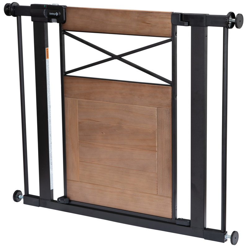 Adjustable Rustic Brown Solid Wood and Black Metal Safety Gate