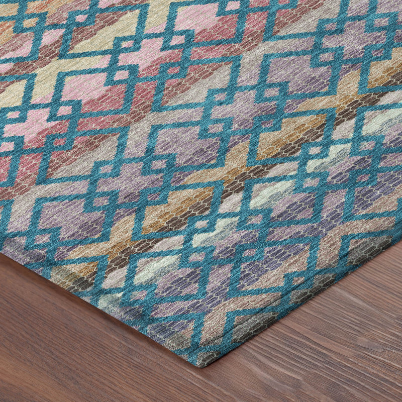 Machine Washable Indoor/Outdoor Chantille ACN2531 Stripes Rug, Teal, Rectangle 8' x 10'