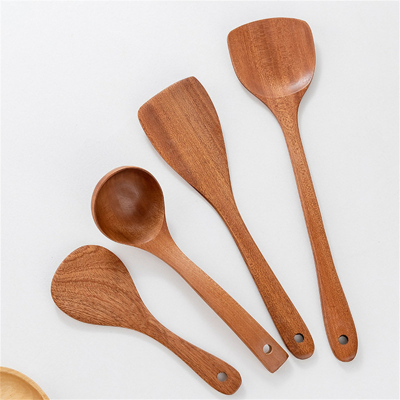 4PCS Handcrafted Ebony Wood Cooking Utensils - Spatula, Spoon, And Turner For Non-Stick Cookware
