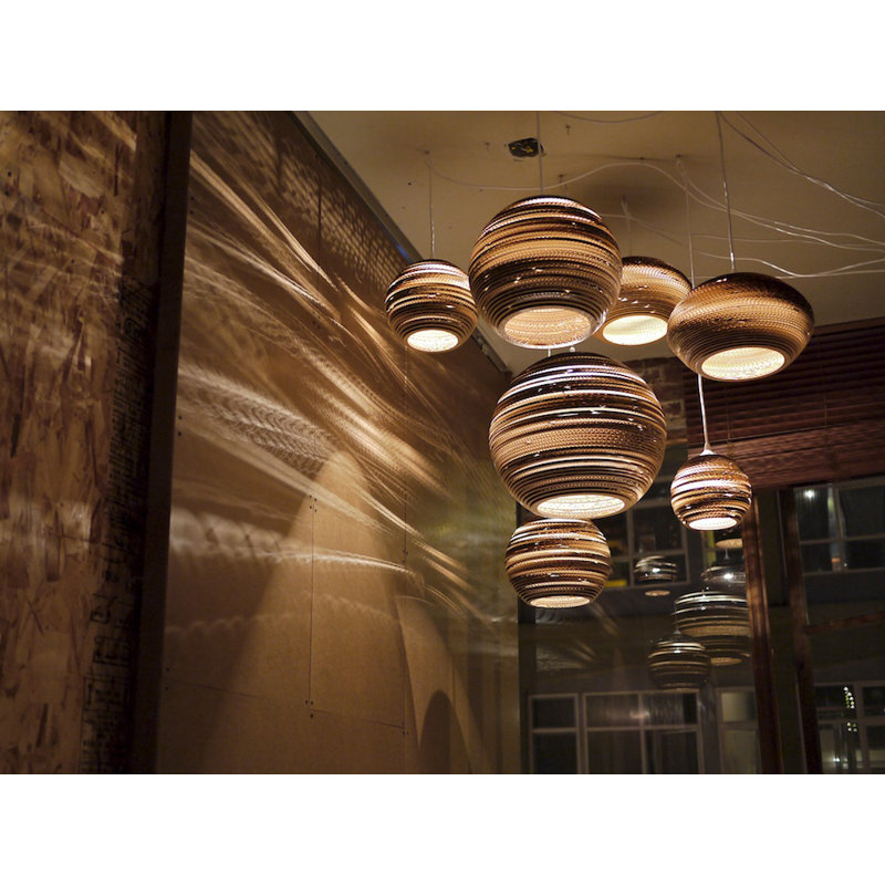 Scraplights Large Globe Recycled Cardboard Pendant Light - Sun, White, 21" H x 24" W x 24" D