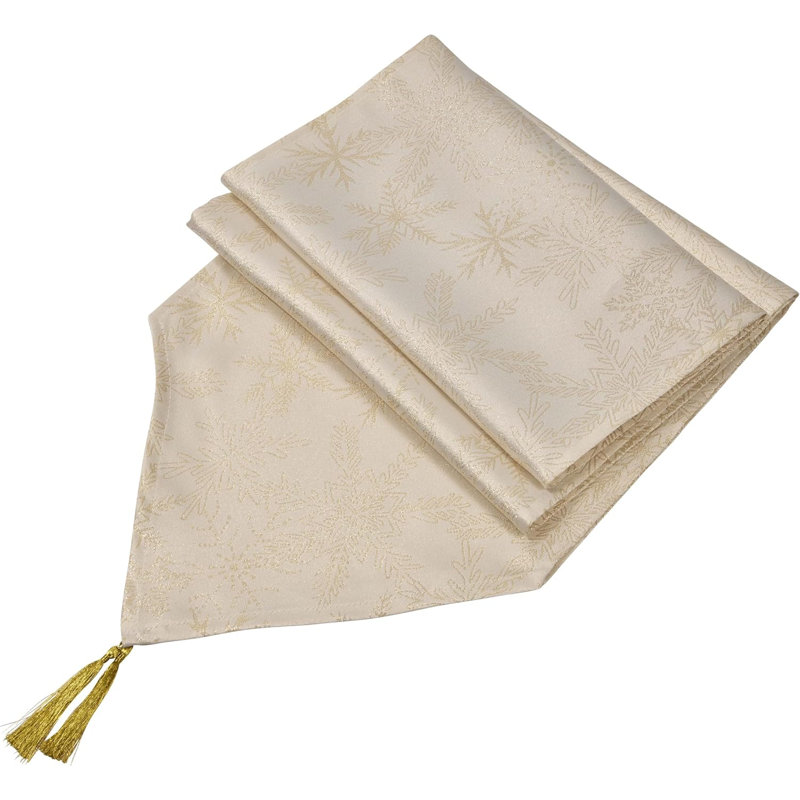 Christmas Metallic Blizzard Snowflake Tasselled Table Runner, Cream, 33cm W x 183cm L
