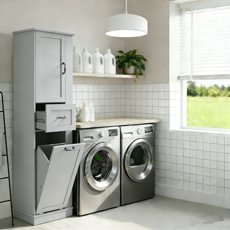 67.8" Tall Tilt-out  Laundry Storage Cabinet  With Drawer And Shelf, Gray