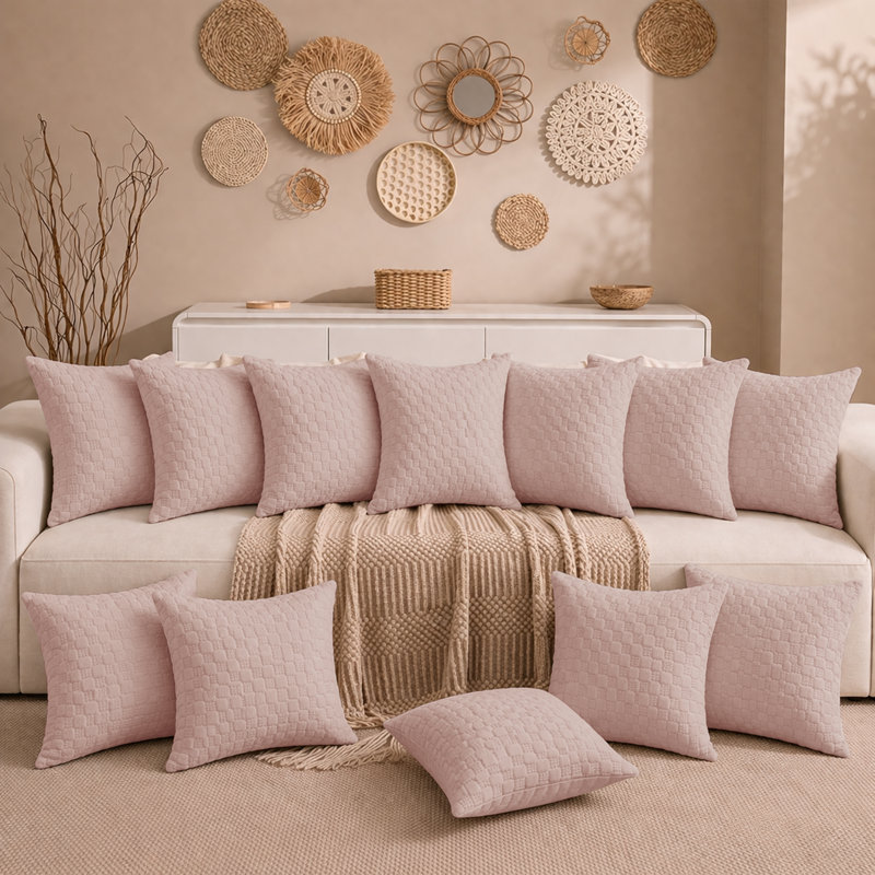 Aspire Homeware Embossed Square Velvet Cushion Covers, Pack of 12, PINK