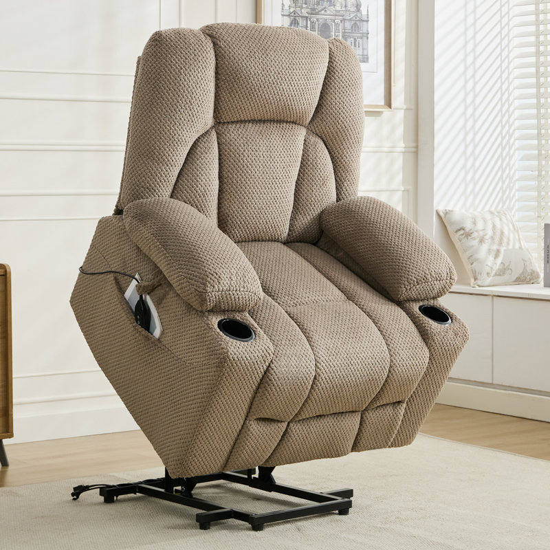 Fauteuil inclinable lève-personne électrique de 38,1 po avec porte-gobelet Levontae, Microfibre/microsuède brun clair