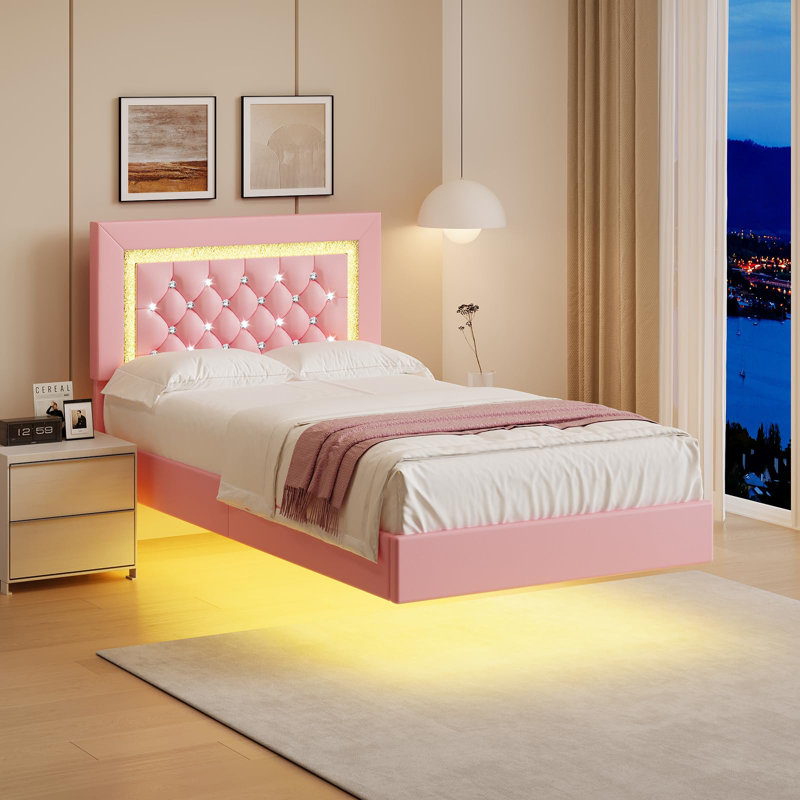 Ensemble de chambre à coucher 3 pièces Smart RVB, Rose/Blanc, Lit simple
