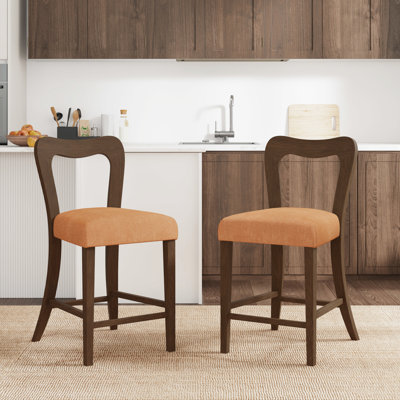 De 2 tabourets de comptoir de couleur noyer, bois d'hévéa massif naturel, dossier incurvé pour une esthétique confortable, siège d'îlot de cuisine idéal sans accoudoirs en noyer, structure en bois d'hévéa, siège à assise volumineuse