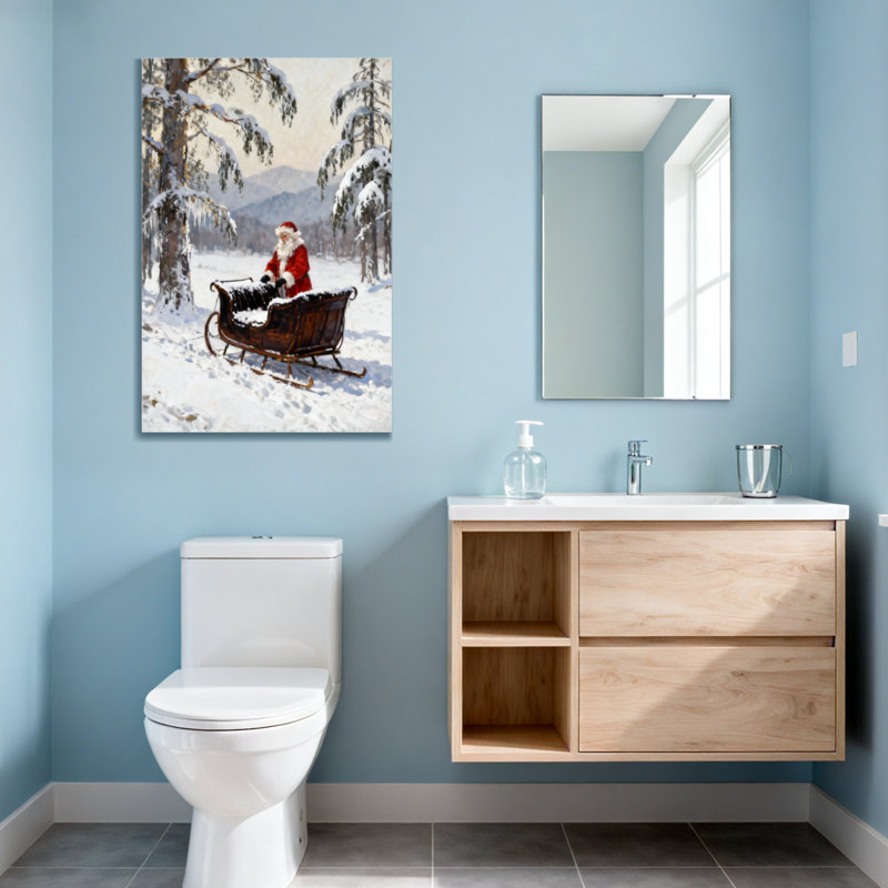 Noël père Noël dans un paysage d'hiver en traîneau, H 30 po x l 20 po