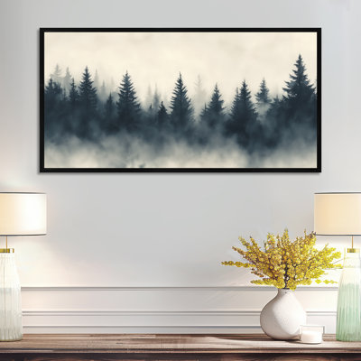 «Black Beige Mist Valley Pine Forest Silhouettes I», reproduction d'art sur toile, art mural Moody