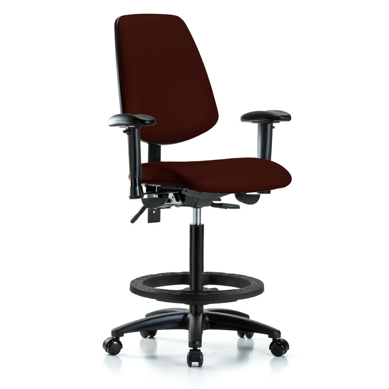 Caleb Vinyl Drafting Chair, Burgundy, Glides, Included