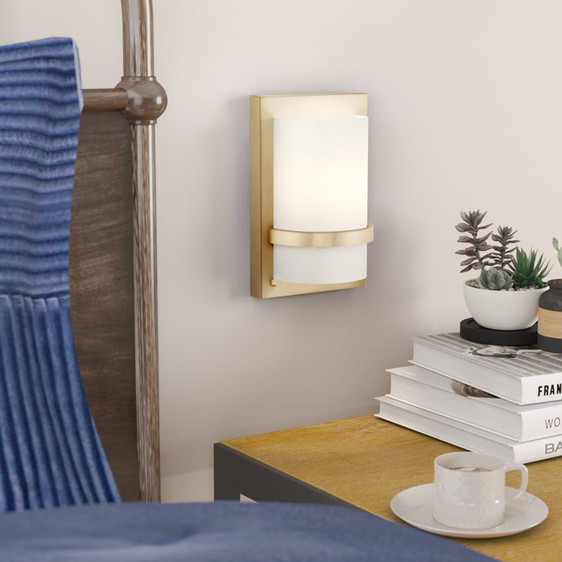 Steelside Alonso With Etched White Glass Wall Sconce, Honey Gold