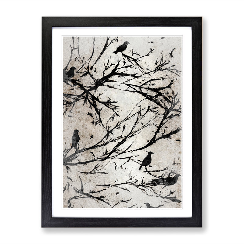 Resting Birds - Wall Art, Black Framed, 66cm H x 48cm W, White