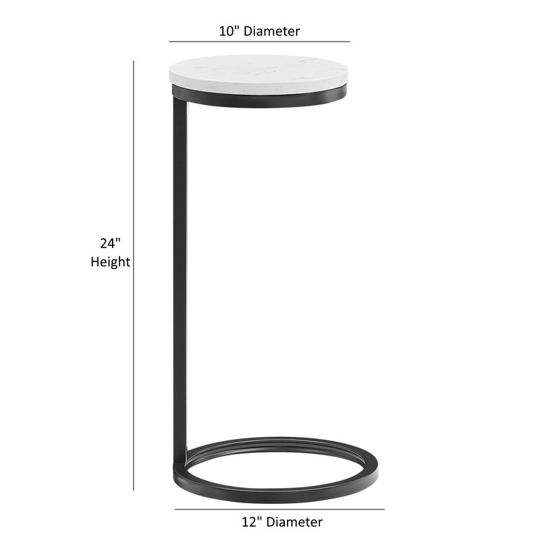 Table d'appoint ronde Cerro en métal avec dessus en marbre blanc et finition bronze antique
