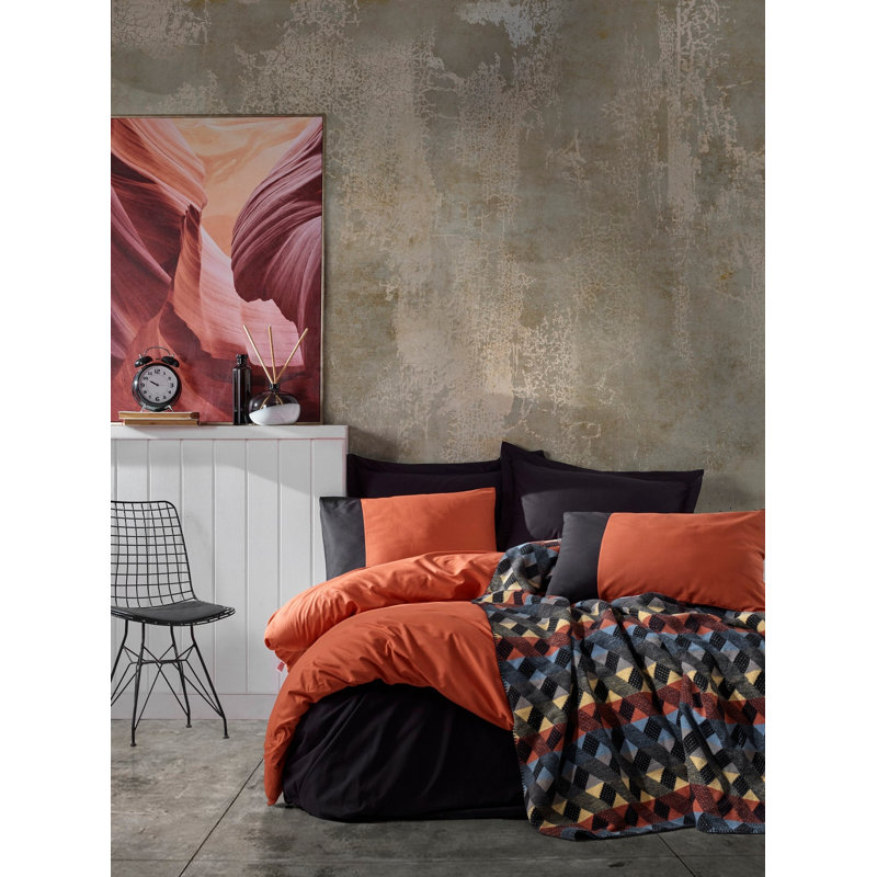 Ensemble de housse de couette 100% coton 4 pièces Cvyatka, Carrelage rouge / noir