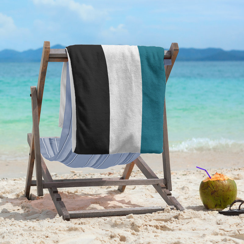 Beach Towel, Off White/Navy Blue/Teal
