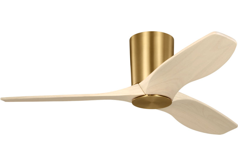 Seyra Smart Hugger LED Ceiling Fan, Washed White Oak, 44" Wide, Burnished Brass