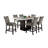7pc Counter Height Dining Set - White Genuine Marble Table + 6 Light Gray Flannelette High Chairs