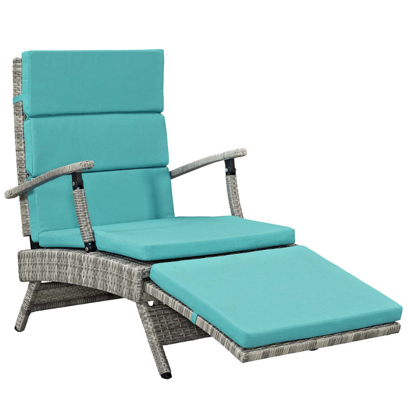 Envisage Chaise Outdoor Patio Wicker Rattan Lounge Chair, Turquoise