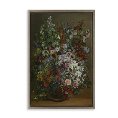 Classical Bouquet of Flowers Brown Framed Floater Canvas by one1000paintings