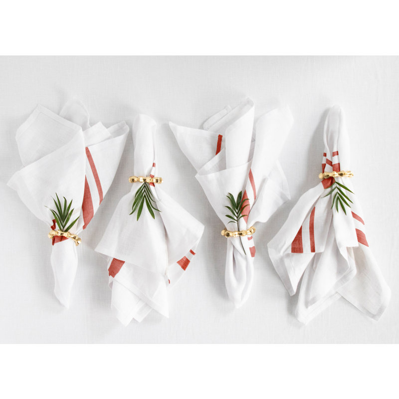 Red and White French Stripe Linen Dinner Napkins Set of 4