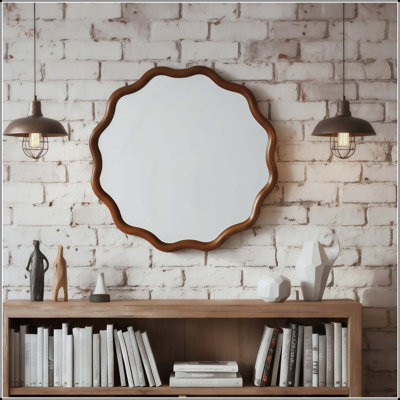 Wavy Round Solid Wood Frame Decorative Mirror