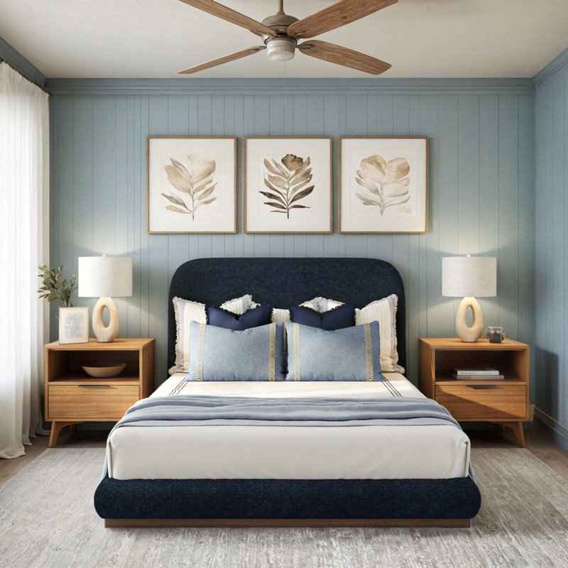Lit tapissier Ashland (grand), Grand, Indigo