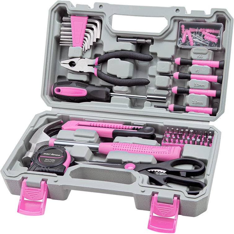 CG INTERNATIONAL TRADING 126Piece Tool Set General Household Hand Tool Kit  With Plastic Toolbox Storage Case Pink