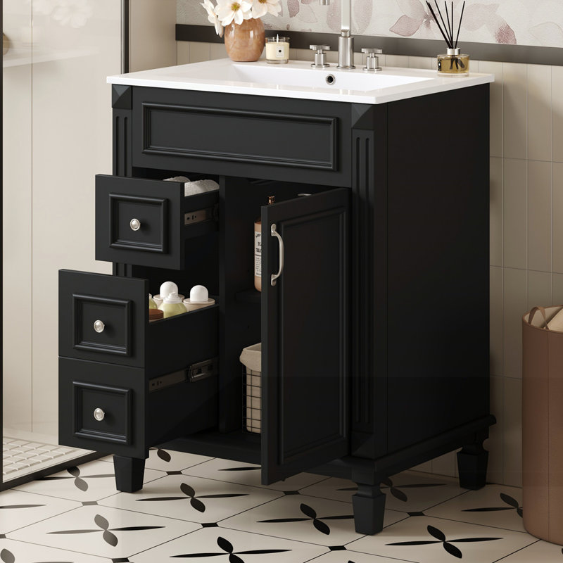 Meuble-lavabo 24 po avec lavabo en céramique, Noir