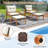 5 Pcs Rattan Furniture Set Wood Frame Chairs & Ottomans With Square Coffee Table
