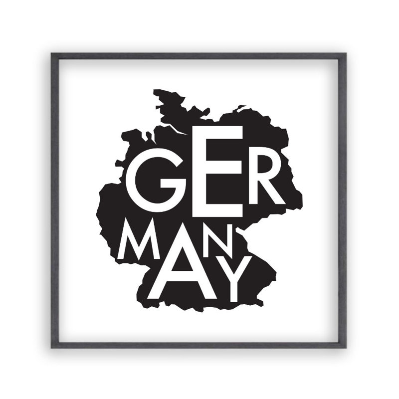 Germany Map - Print, 30 cm H x 30 cm W x 2.5 cm D, Black Oak Frame