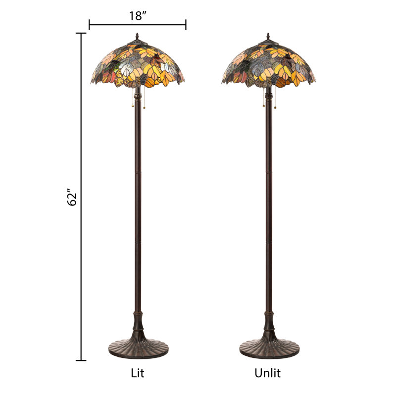 62"H Juliet Multicolored Stained Glass Bowl Fall Leaf Motif Shade Candlestick Floor Lamp