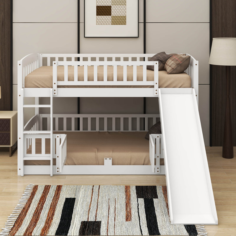 Twin Over Twin Bunk Bed With Fence, White
