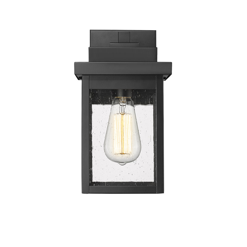 Lanterne murale d'extérieur en verre grainé à 1 ampoule, Noir, H 4,75 po x l 5,25 po x P 5,25 po