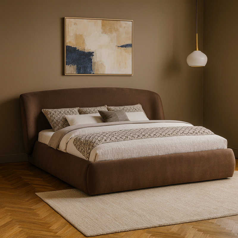 Lit tapissier Sandro, Très grand, Tissu chenille brun