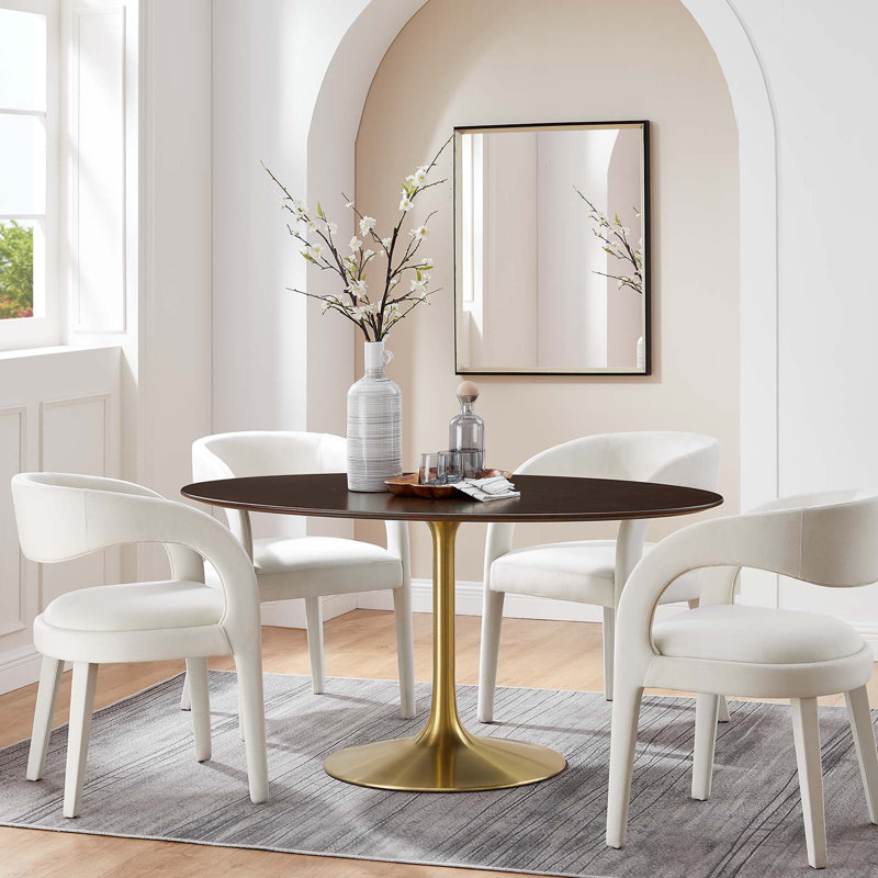 Lippa Dining Table by Modway, Cherry Walnut, Gold, 60" L x 35.5" W